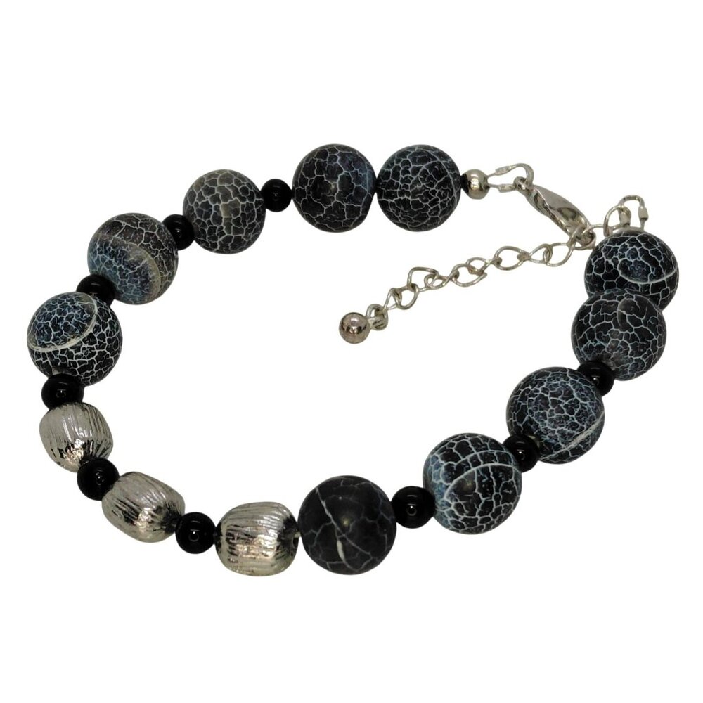 Crackle stone bracelet lobster clasp matte black goth retro